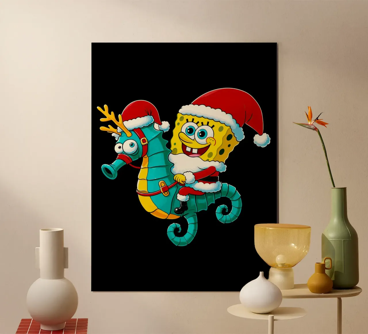 SpongeBob riding a seahorse poster con telaio in alluminio da Dumery Art
