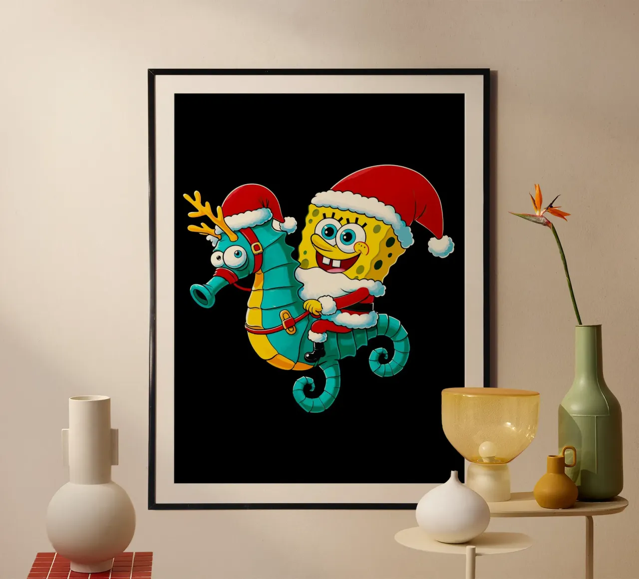 SpongeBob riding a seahorse poster con telaio in alluminio da Dumery Art