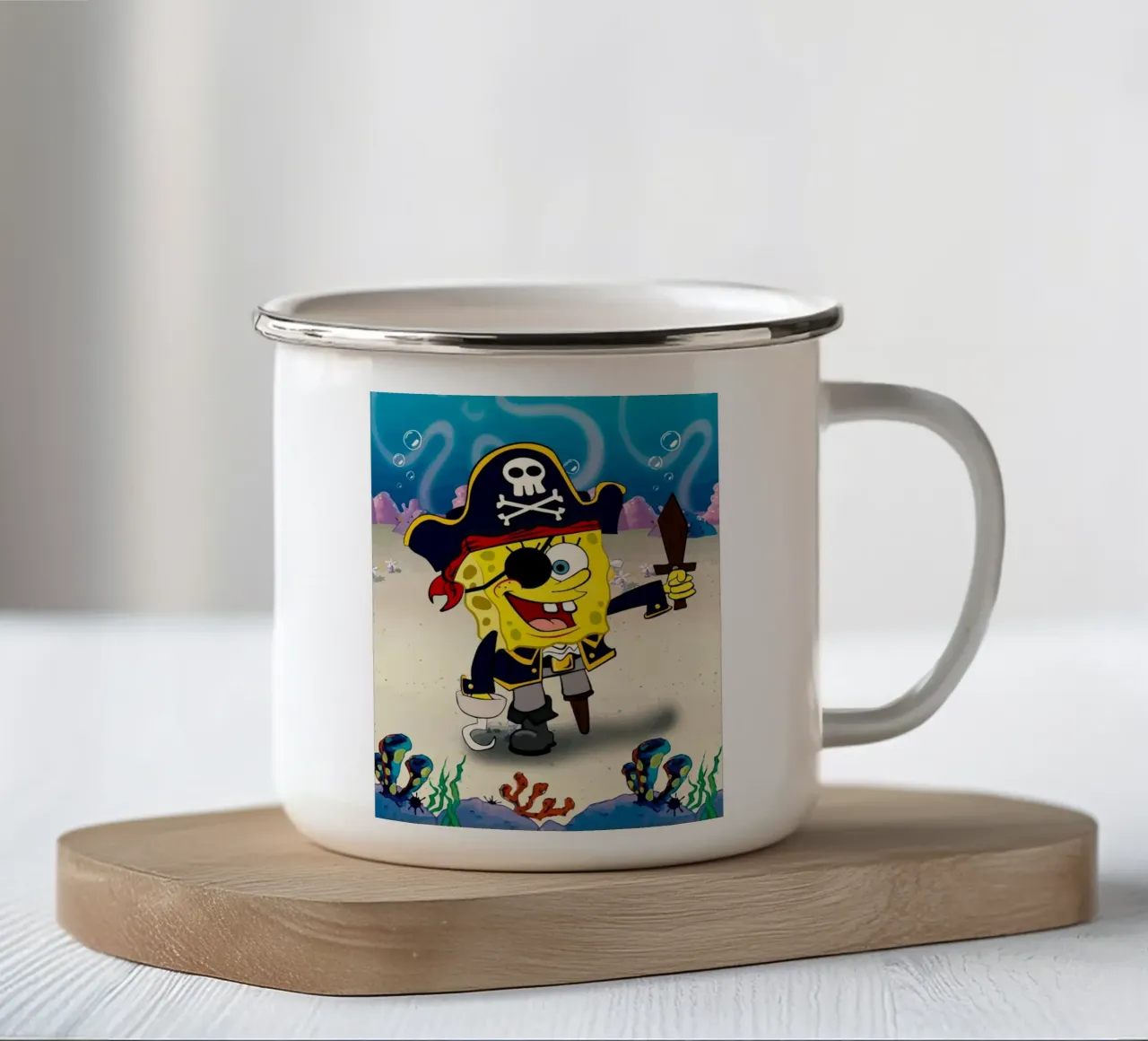 SpongeBob wearing a pirate costume tazza in smalto da Dumery Art