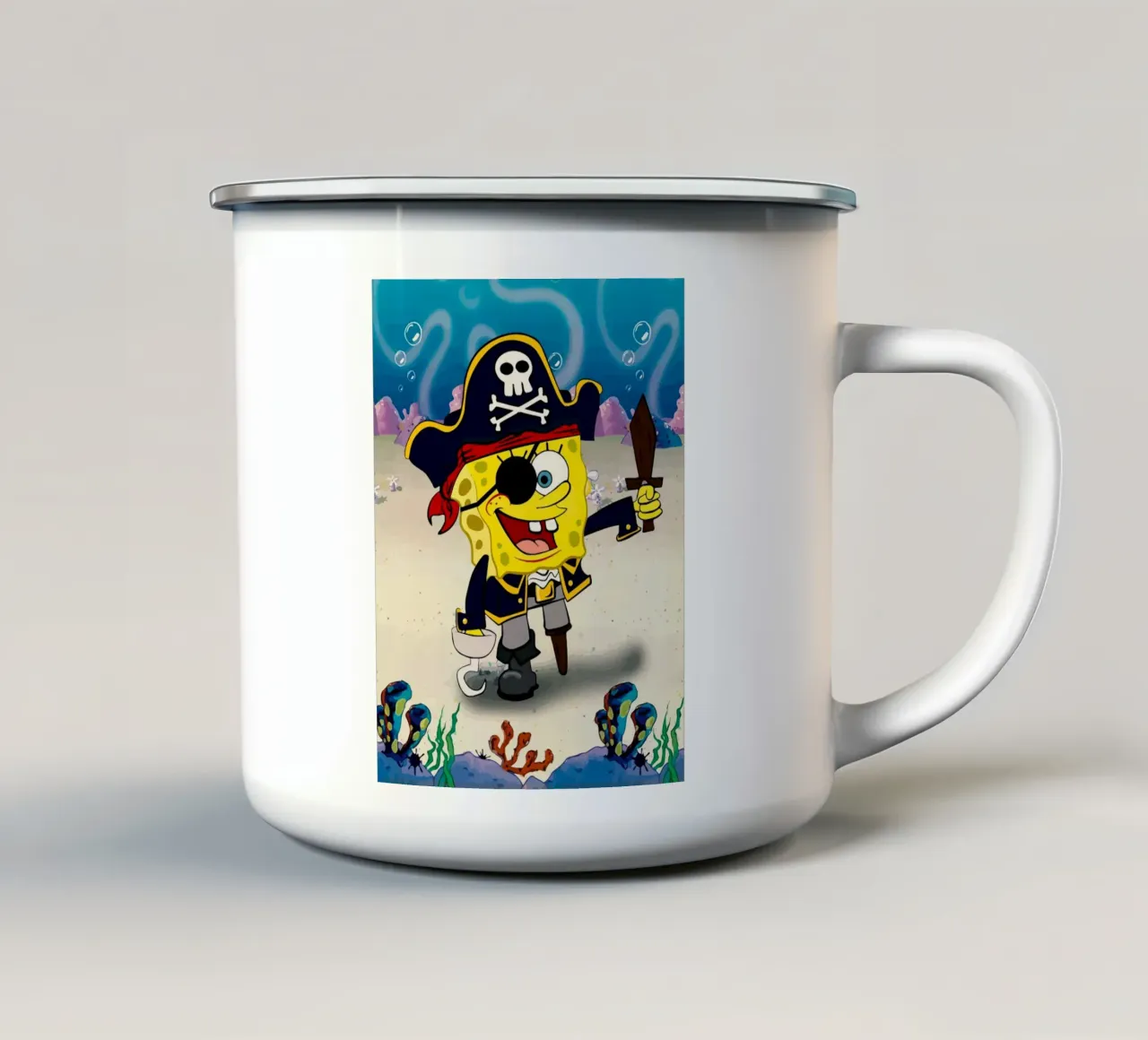 SpongeBob wearing a pirate costume tazza in smalto da Dumery Art