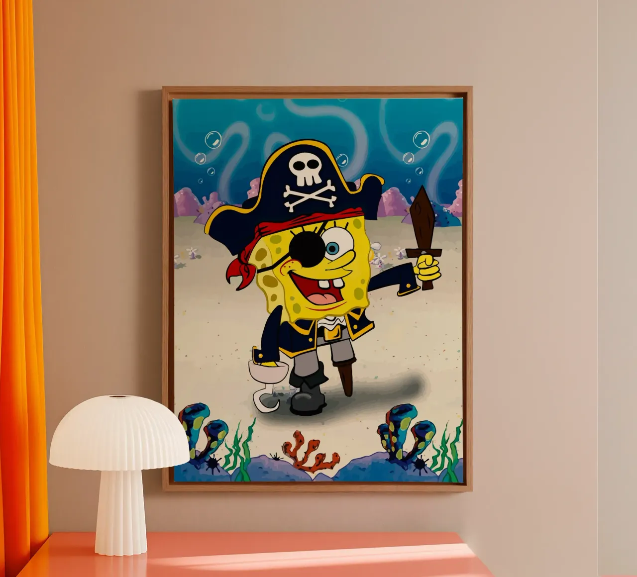 SpongeBob wearing a pirate costume tela con Cornice a cassetta da Dumery Art