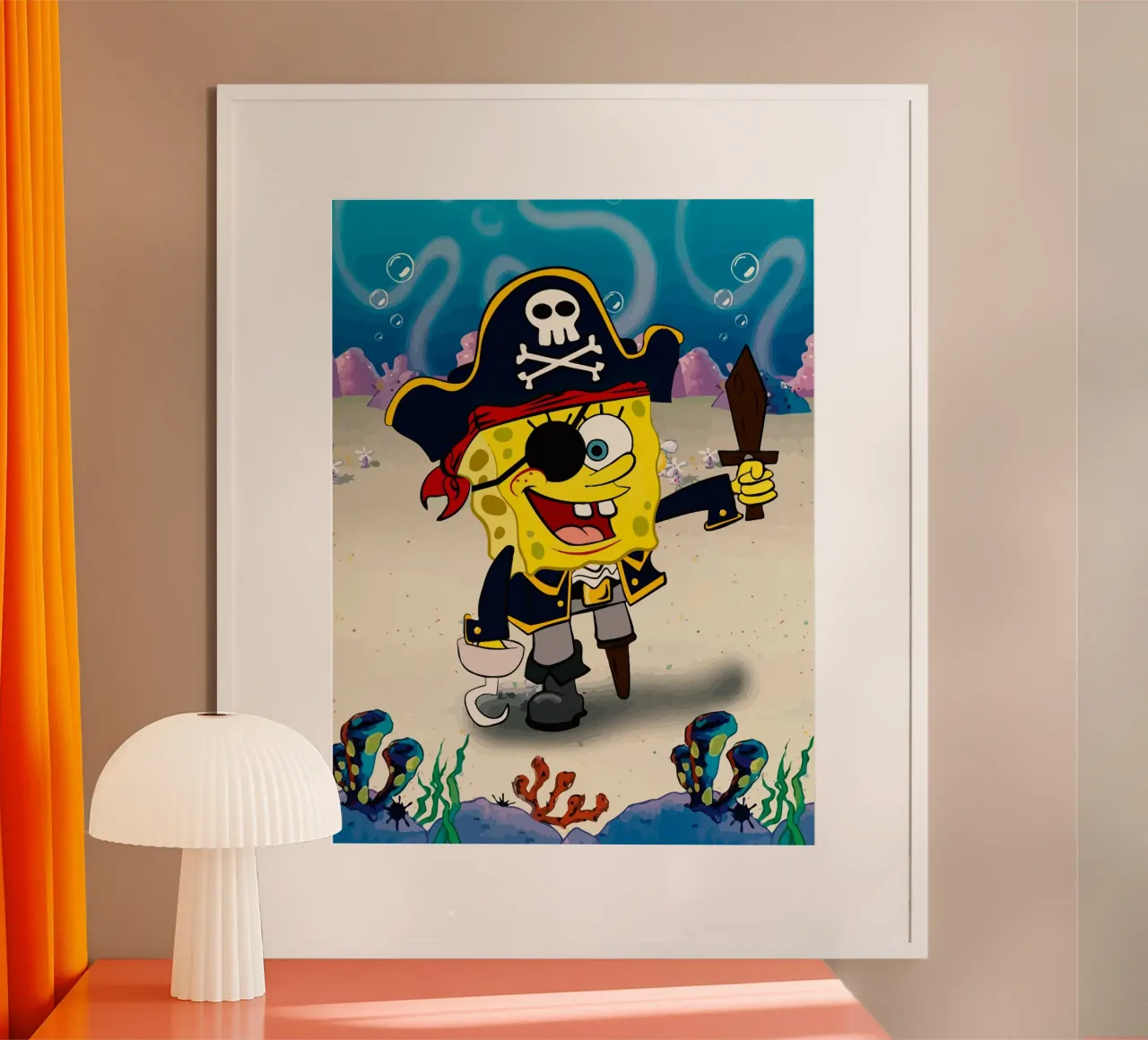 SpongeBob wearing a pirate costume poster con telaio in alluminio da Dumery Art