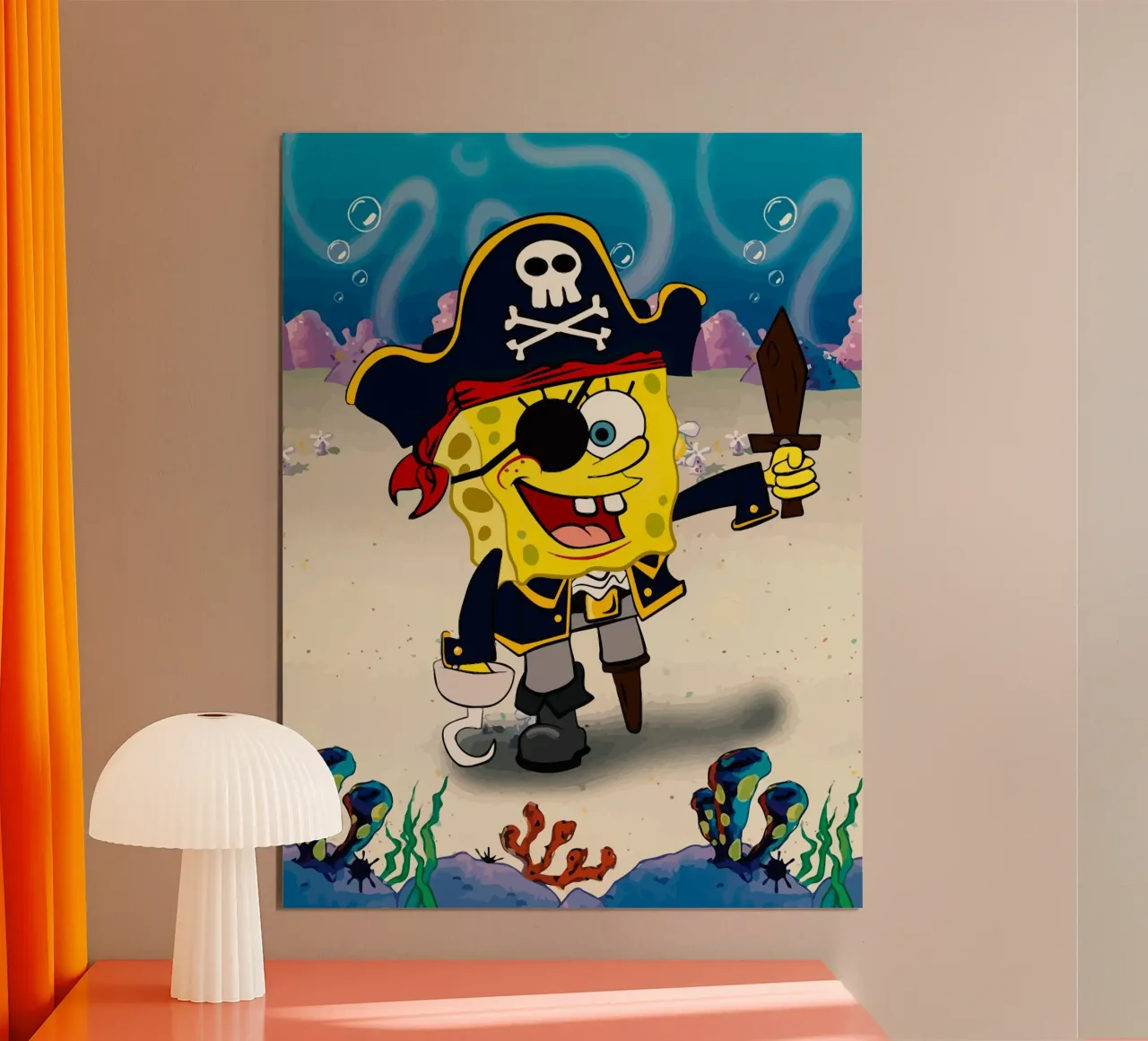 SpongeBob wearing a pirate costume poster con telaio in alluminio da Dumery Art