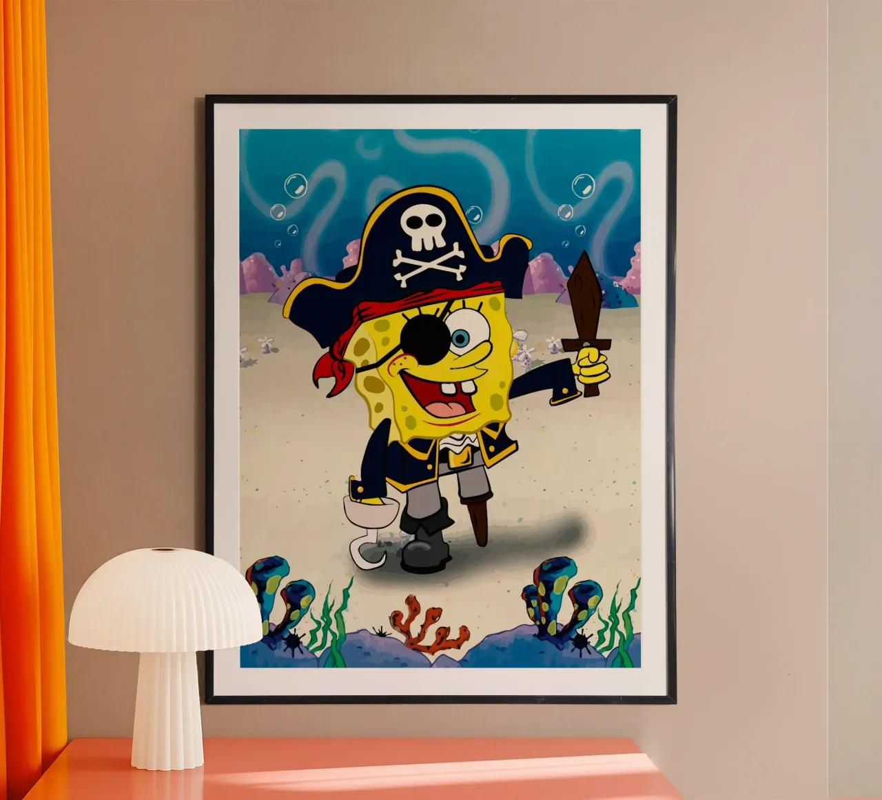 SpongeBob wearing a pirate costume poster con telaio in alluminio da Dumery Art