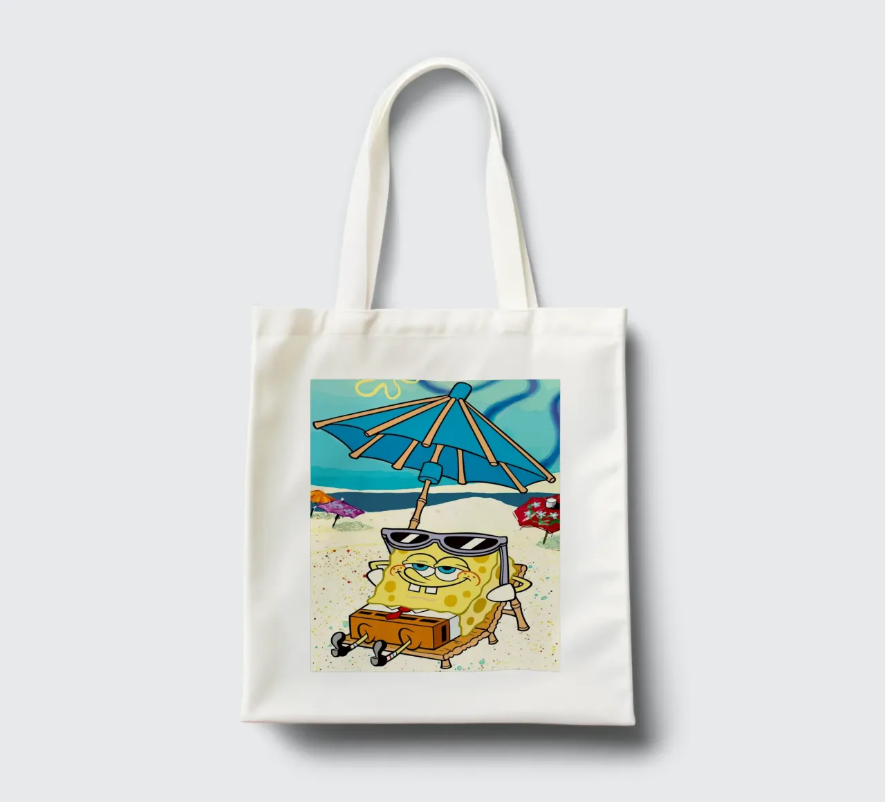 SpongeBob relaxing under an umbrella borsa in juta da Dumery Art