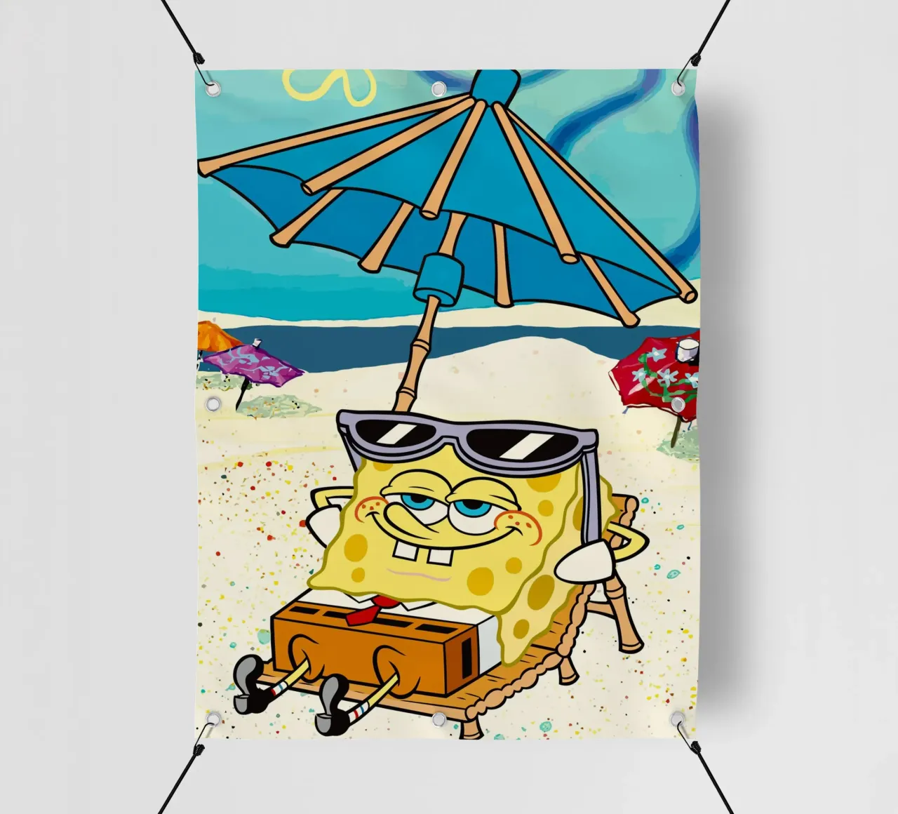 SpongeBob relaxing under an umbrella telo in pvc da Dumery Art