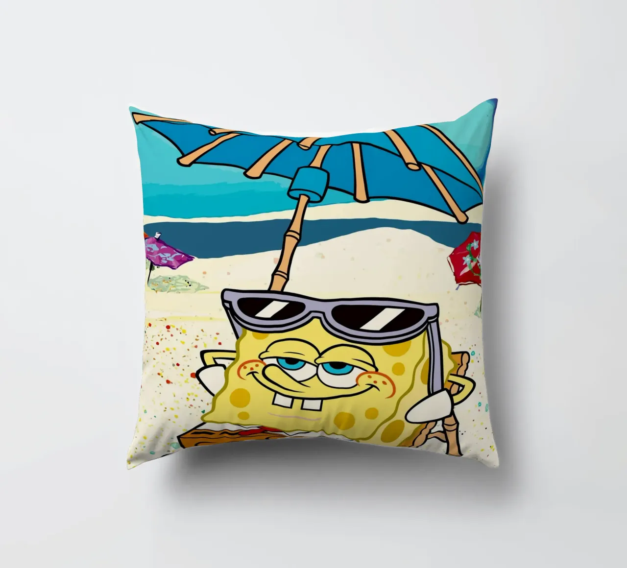 SpongeBob relaxing under an umbrella cuscino da Dumery Art
