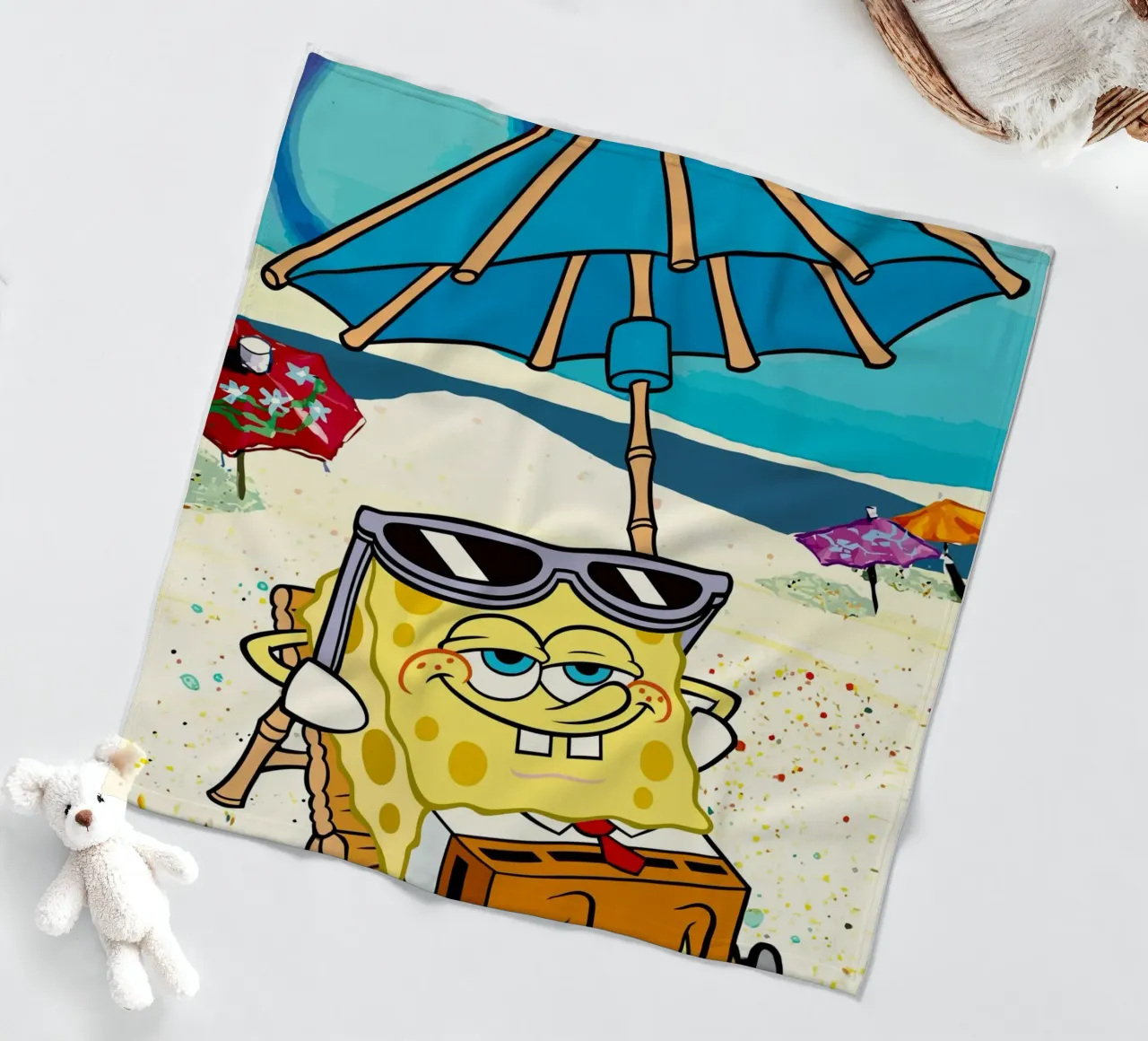 SpongeBob relaxing under an umbrella coperta in pile da Dumery Art