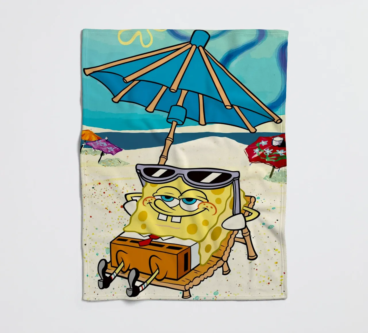 SpongeBob relaxing under an umbrella coperta in pile da Dumery Art