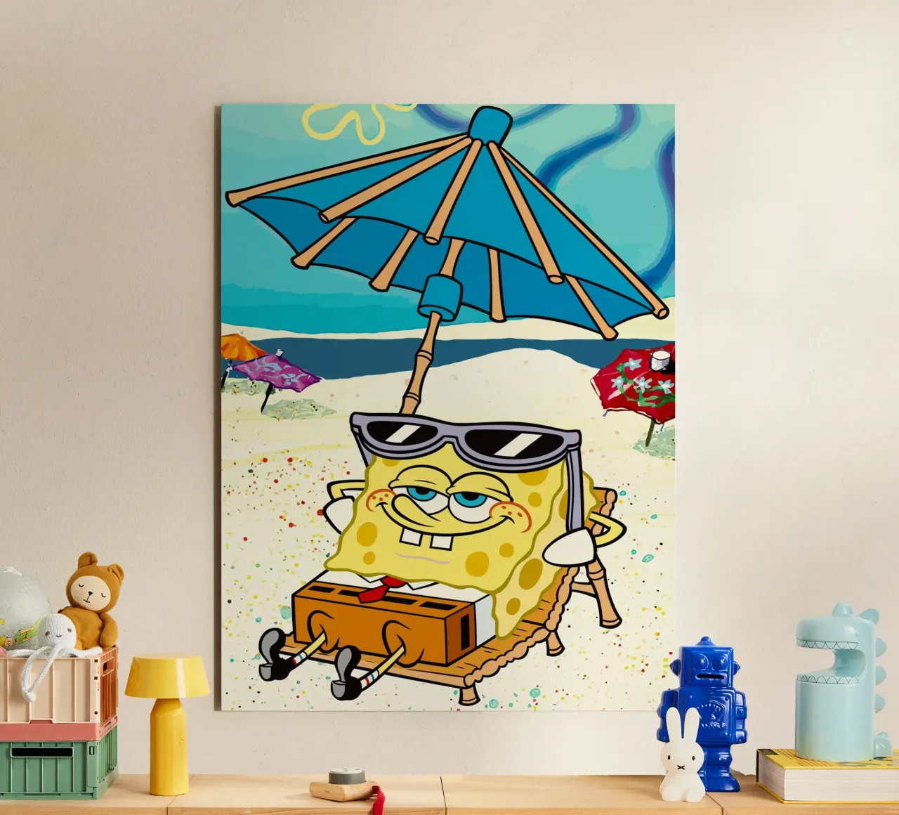 SpongeBob relaxing under an umbrella alluminio dibond da Dumery Art