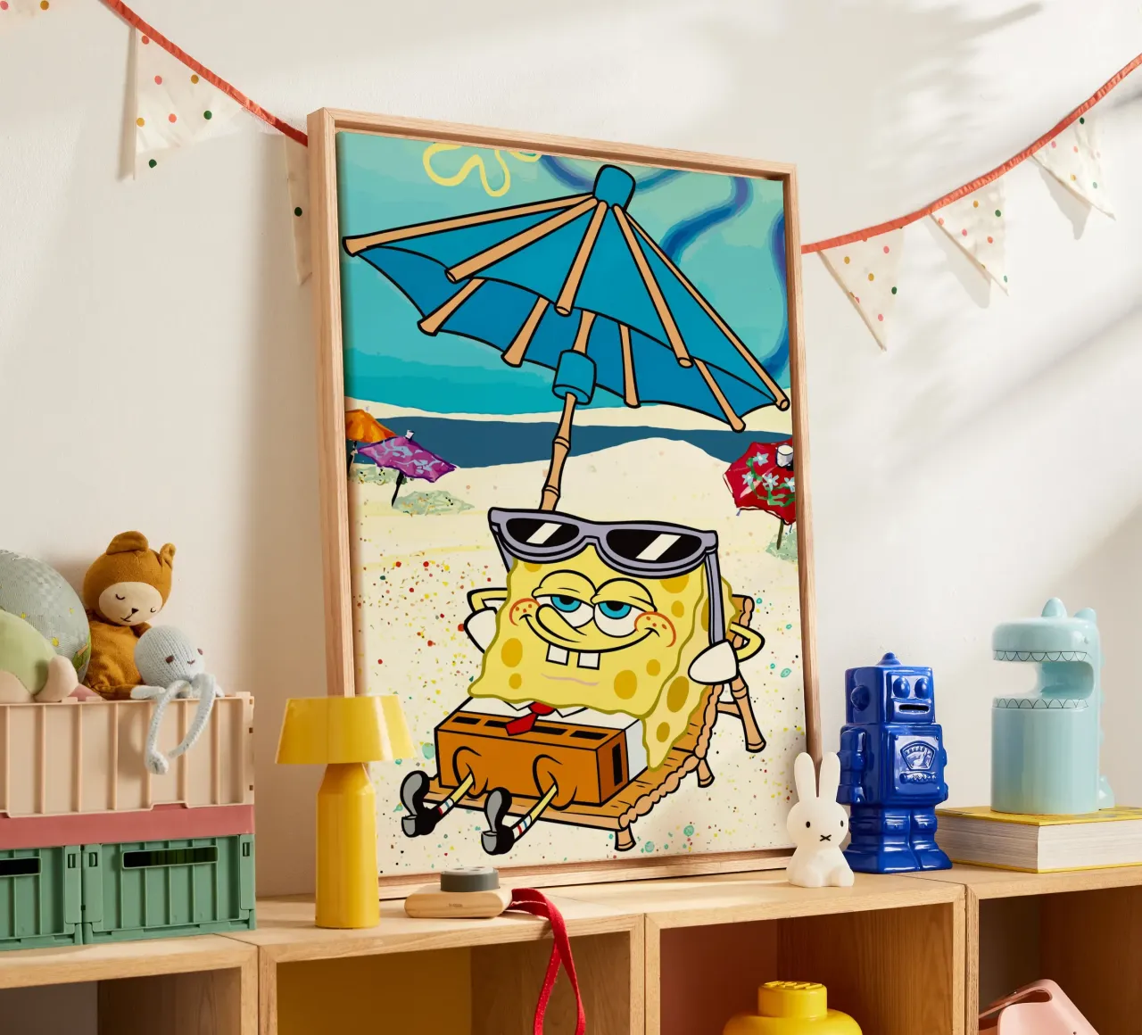 SpongeBob relaxing under an umbrella Leinwand mit Schattenfugenrahmen von Dumery Art