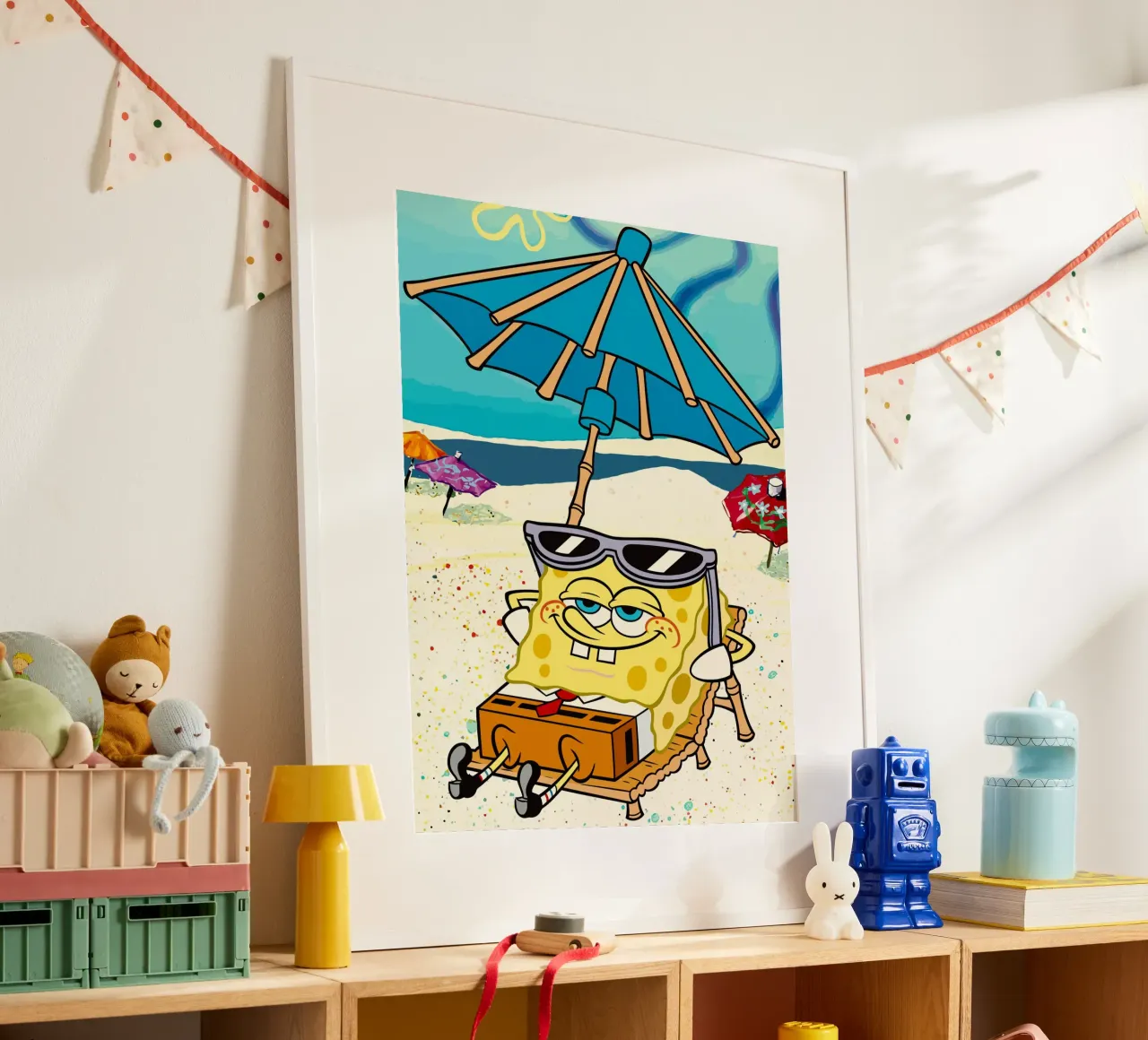 SpongeBob relaxing under an umbrella poster con telaio in legno da Dumery Art