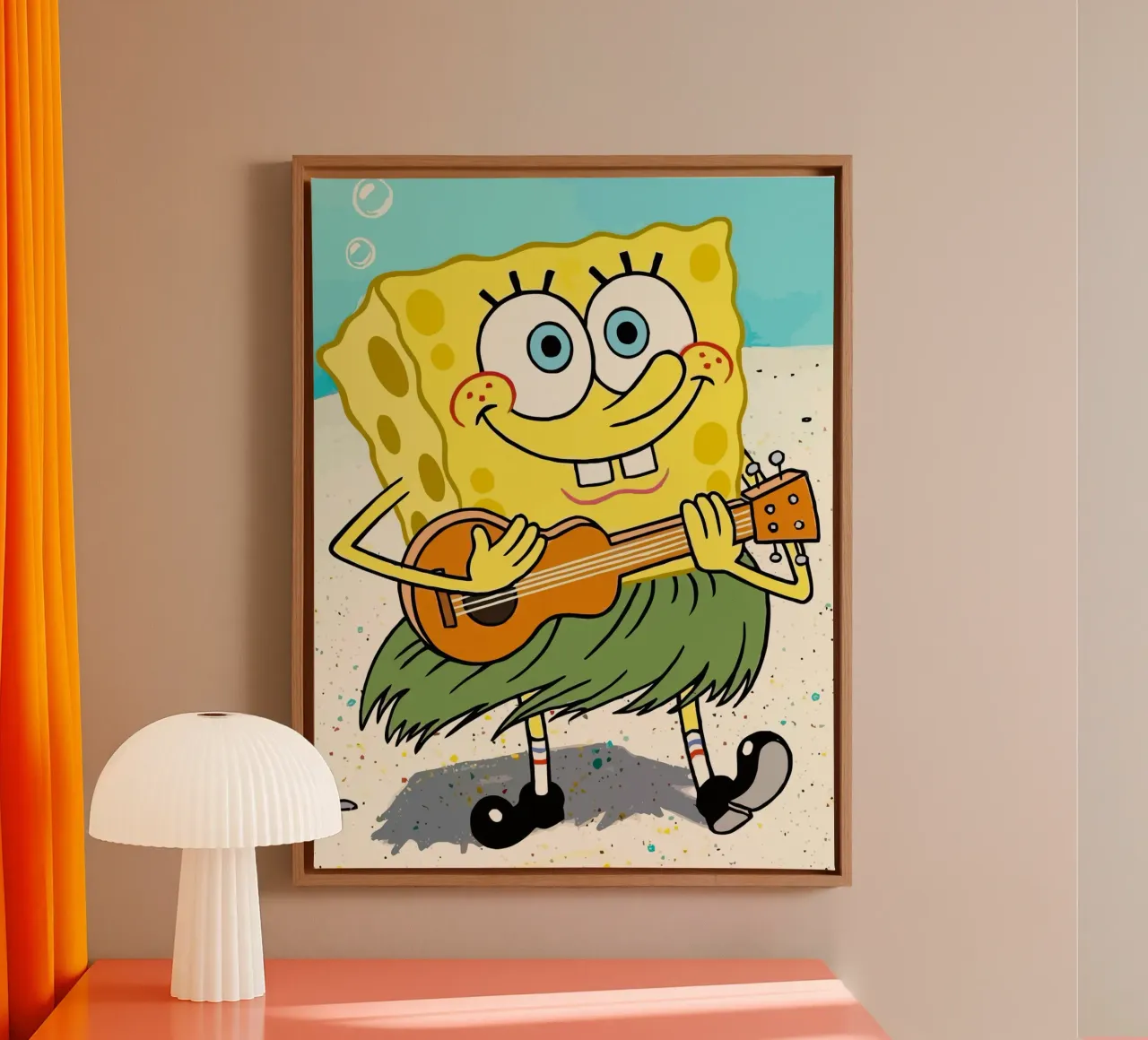 SpongeBob playing guitar Leinwand mit Schattenfugenrahmen von Dumery Art
