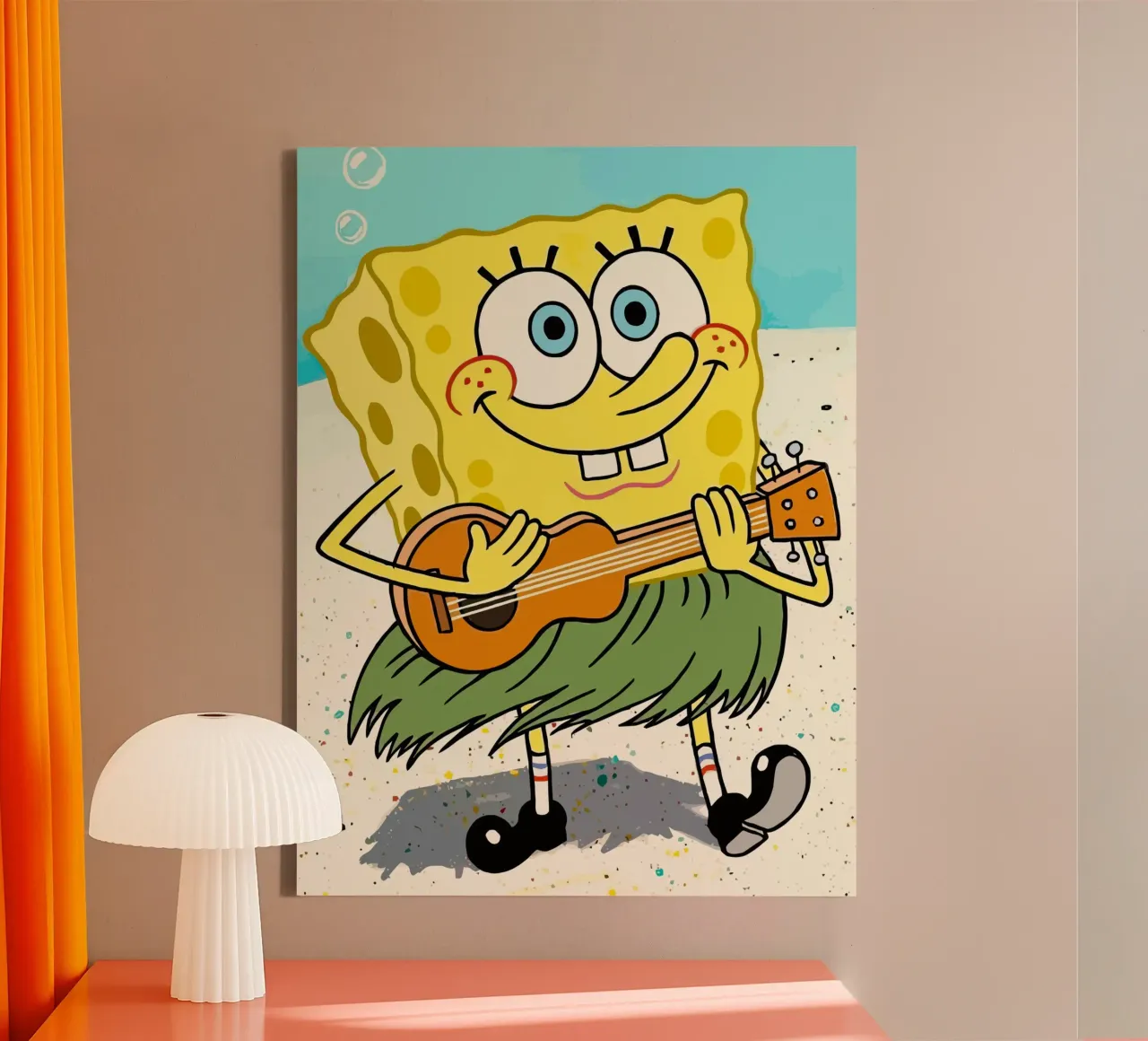 SpongeBob playing guitar Leinwand mit Schattenfugenrahmen von Dumery Art