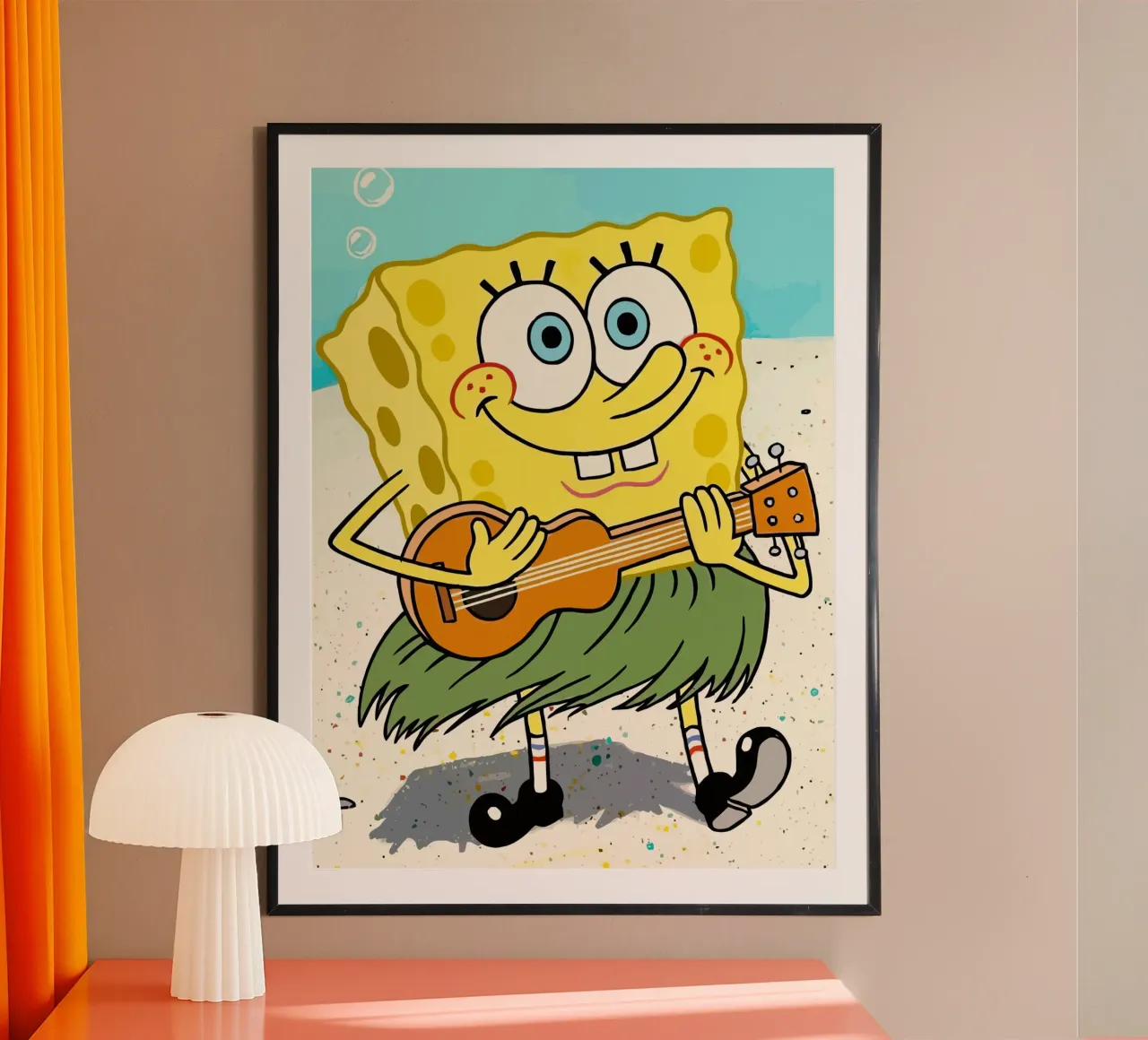 SpongeBob playing guitar poster con telaio in legno da Dumery Art