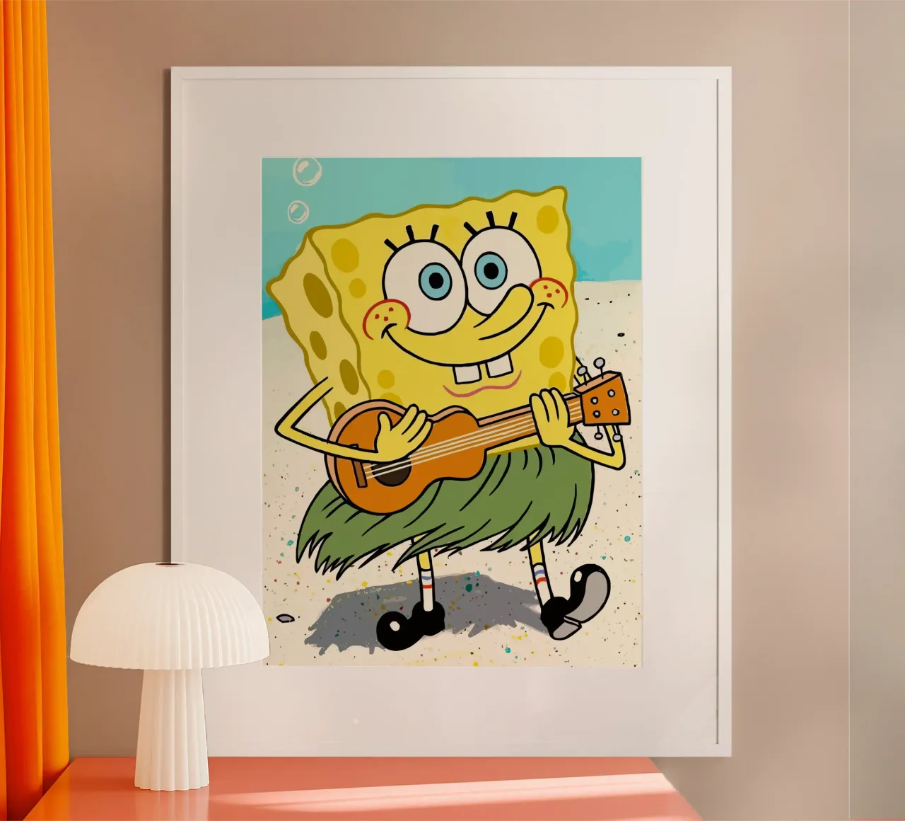 SpongeBob playing guitar poster con telaio in legno da Dumery Art