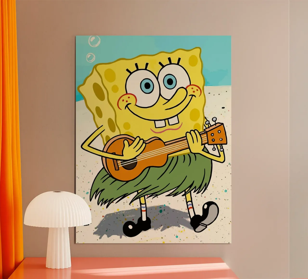 SpongeBob playing guitar poster con telaio in legno da Dumery Art