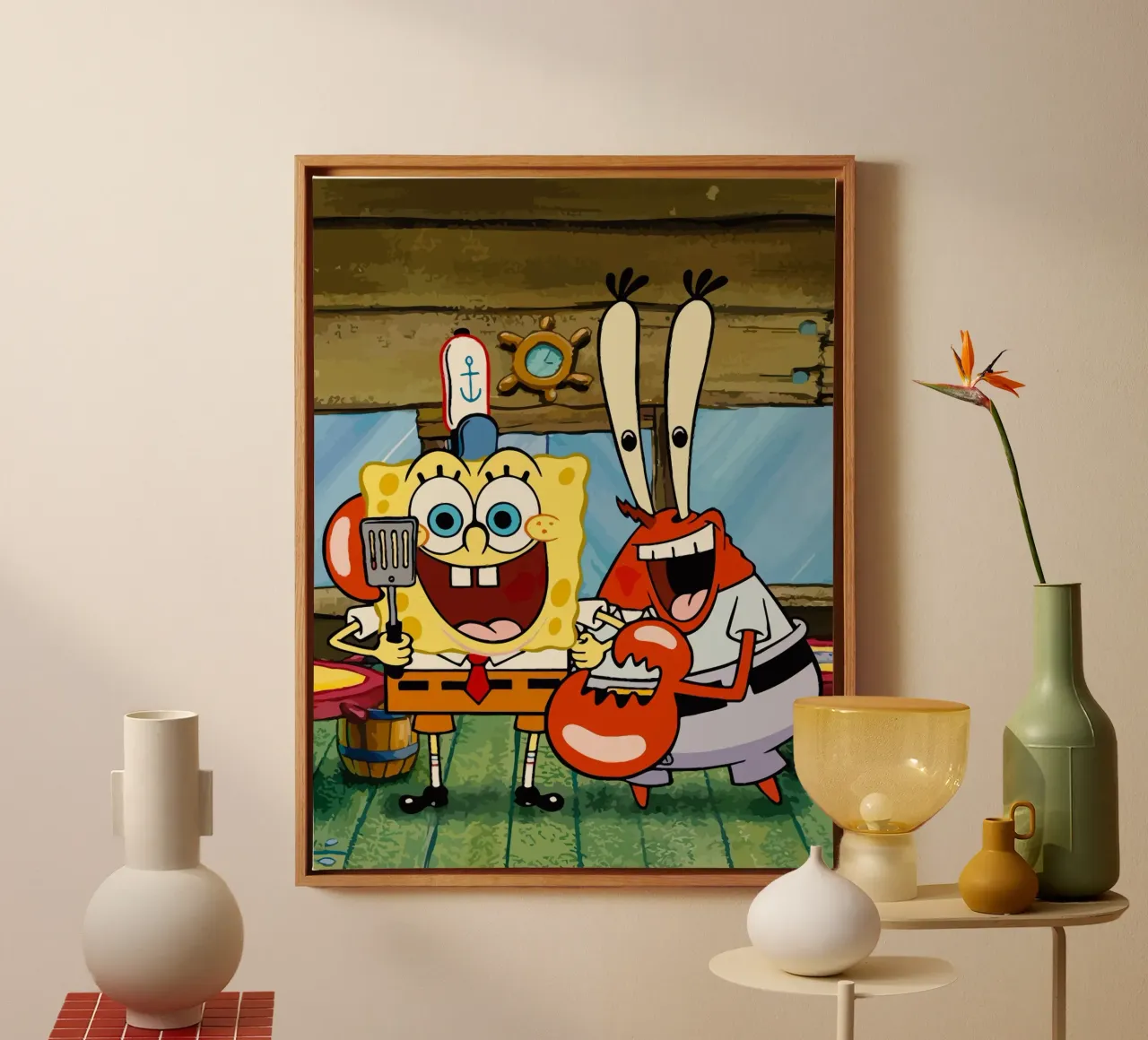 Spongebob and Mr.Krabs Leinwand mit Schattenfugenrahmen von Dumery Art
