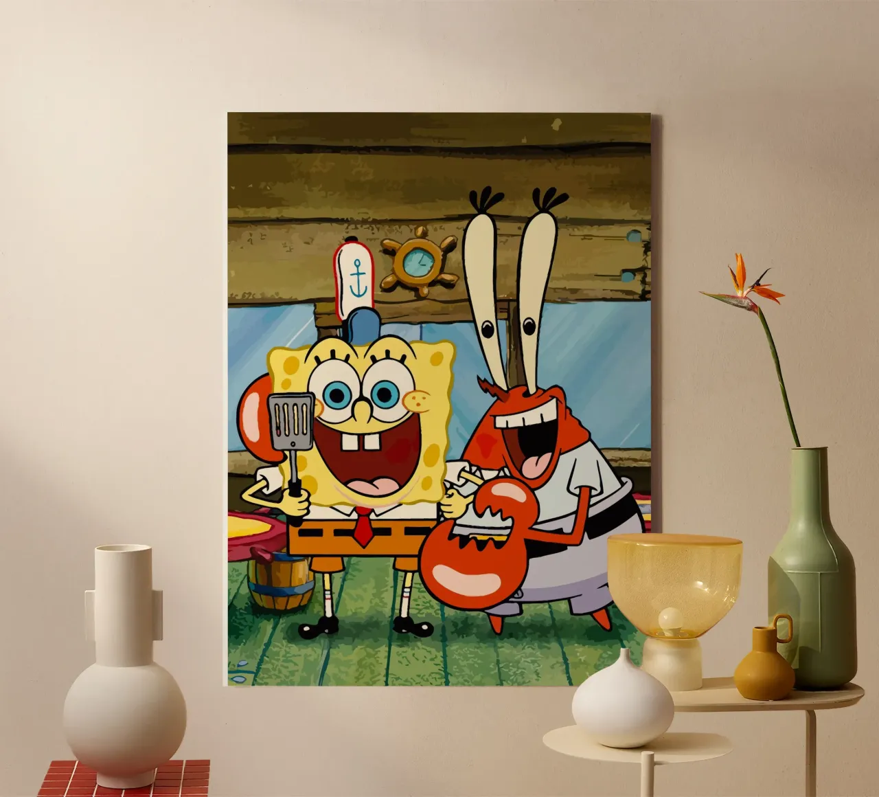 Spongebob and Mr.Krabs Leinwand mit Schattenfugenrahmen von Dumery Art