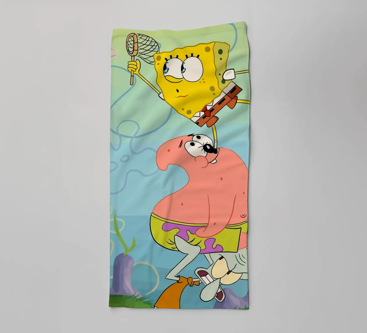 SpongeBob, Patrick, and Squidward work together to catch je serviette de bain de Dumery Art