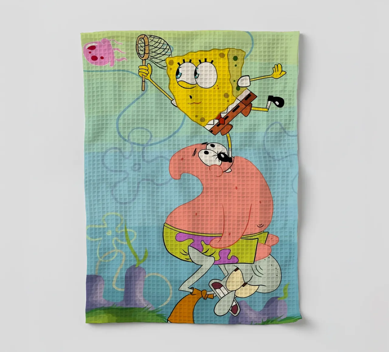 SpongeBob, Patrick, and Squidward work together to catch je Geschirrtuch von Dumery Art
