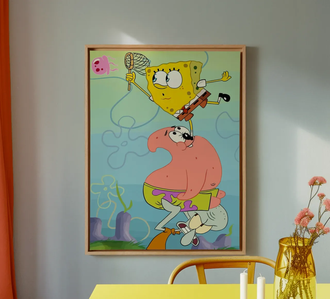 SpongeBob, Patrick, and Squidward work together to catch je tela con Cornice a cassetta da Dumery Art