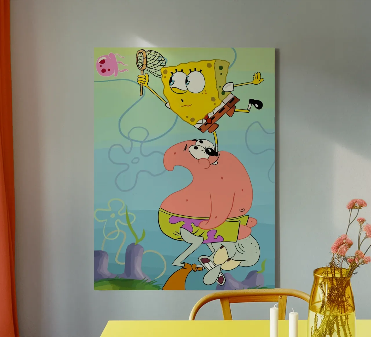 SpongeBob, Patrick, and Squidward work together to catch je tela con Cornice a cassetta da Dumery Art