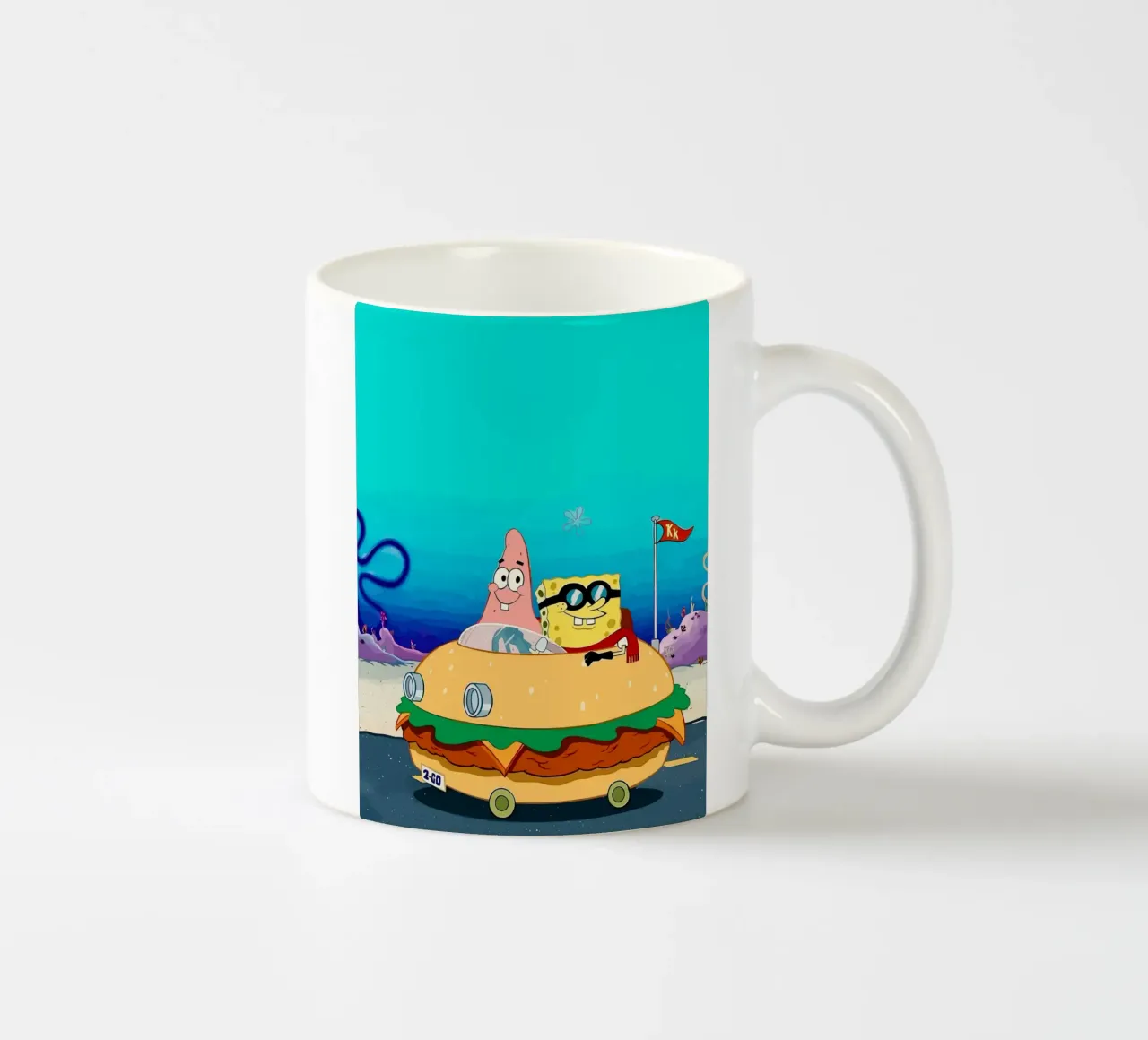 SpongeBob and Patrick ride in a burger car tazza in ceramica da Dumery Art