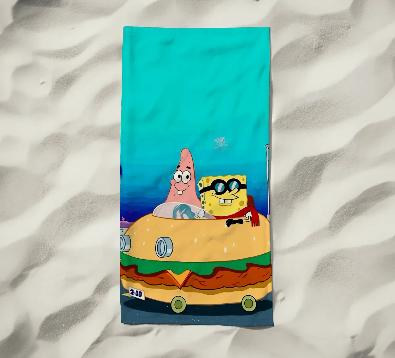 SpongeBob and Patrick ride in a burger car telo mare da Dumery Art