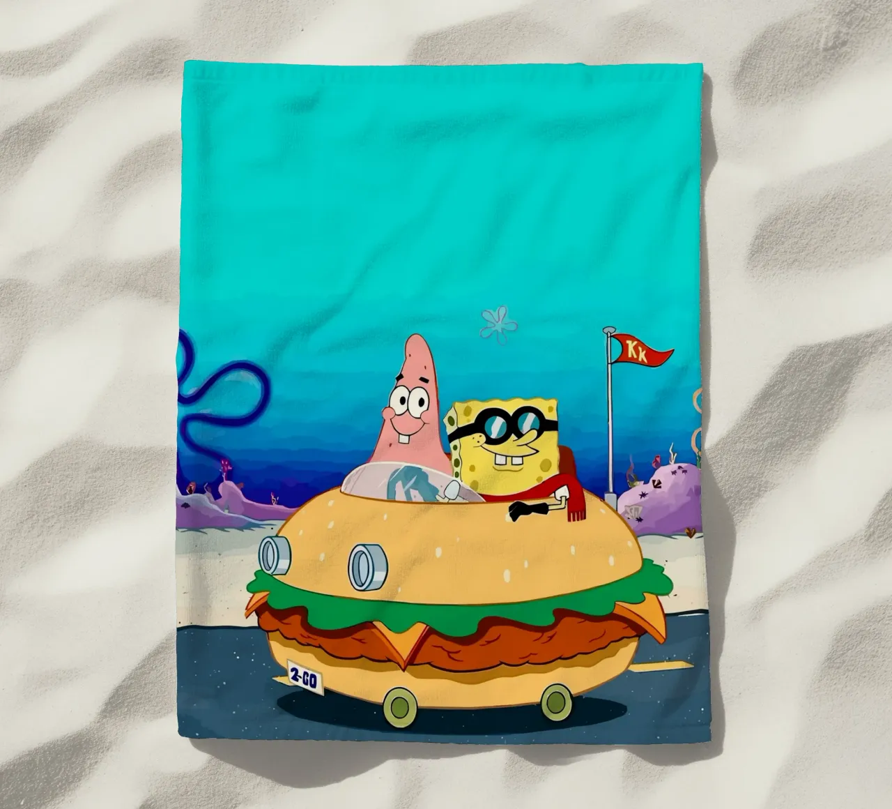 SpongeBob and Patrick ride in a burger car telo mare da Dumery Art