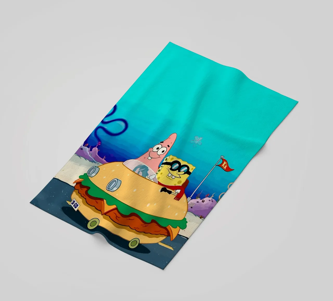 SpongeBob and Patrick ride in a burger car telo mare da Dumery Art