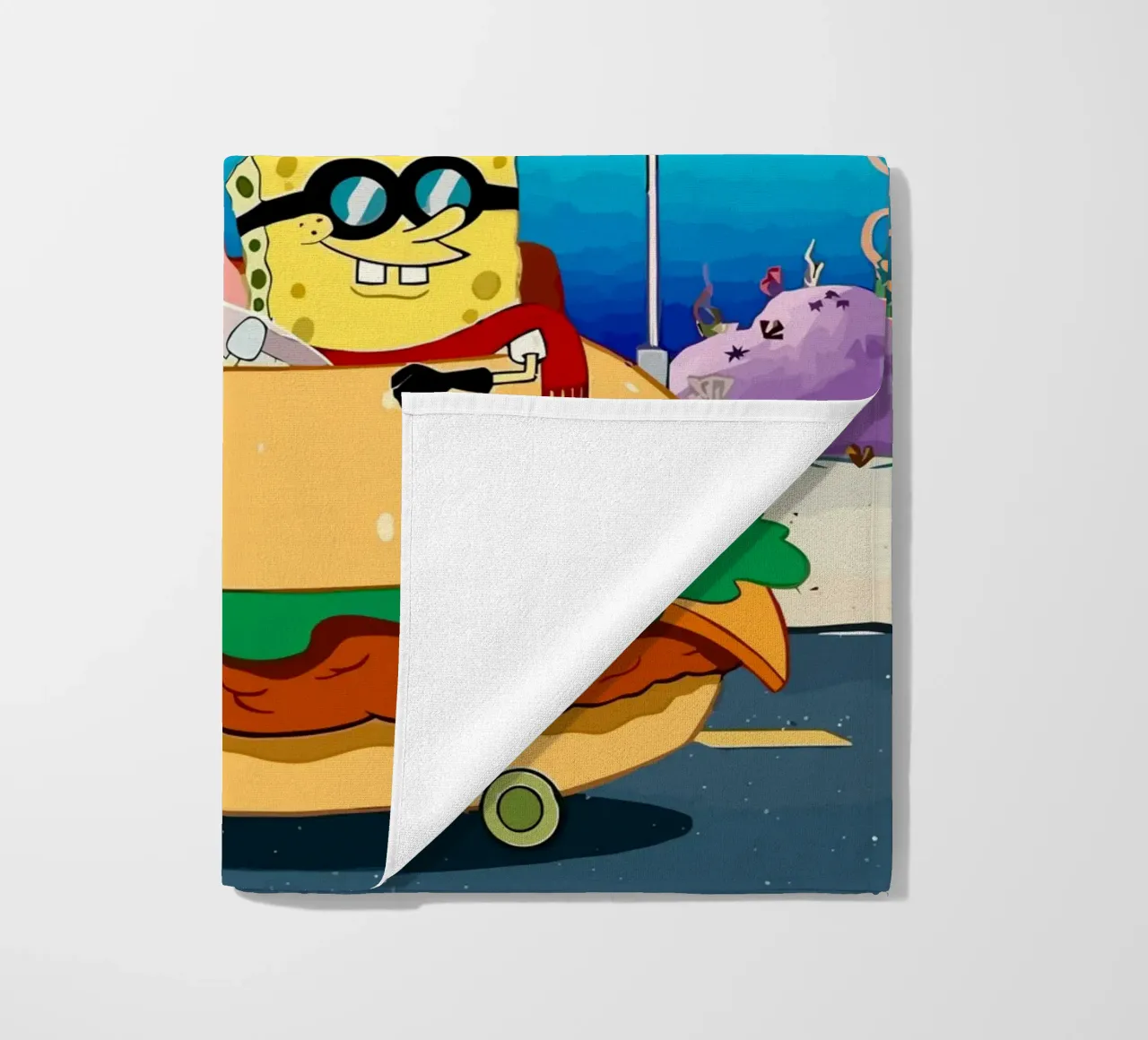 SpongeBob and Patrick ride in a burger car telo mare da Dumery Art