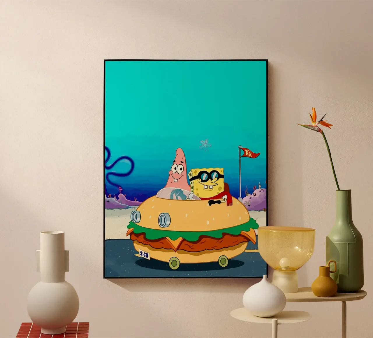 SpongeBob and Patrick ride in a burger car plexiglass da Dumery Art