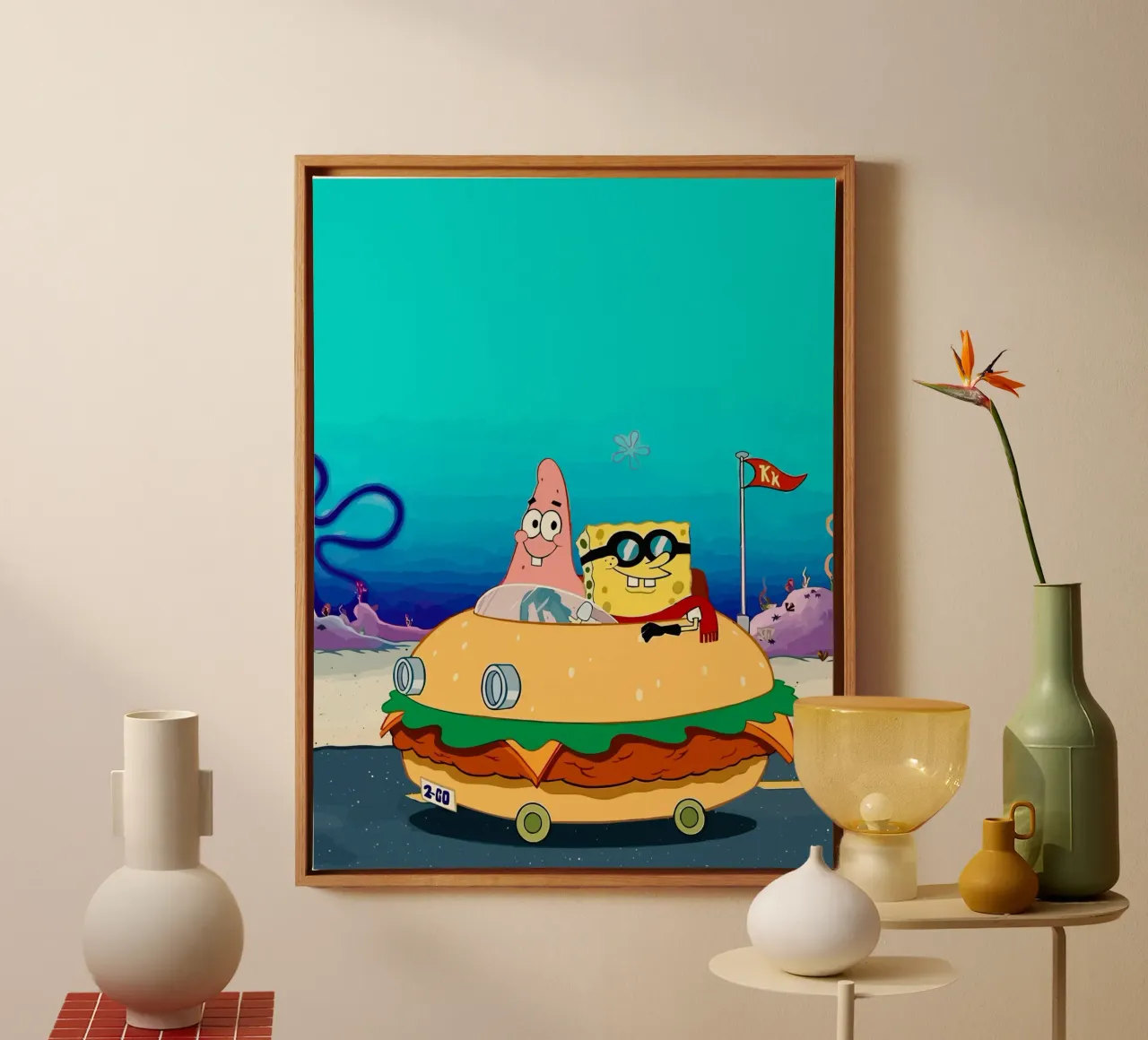 SpongeBob and Patrick ride in a burger car toile avec Caisse américaine de Dumery Art