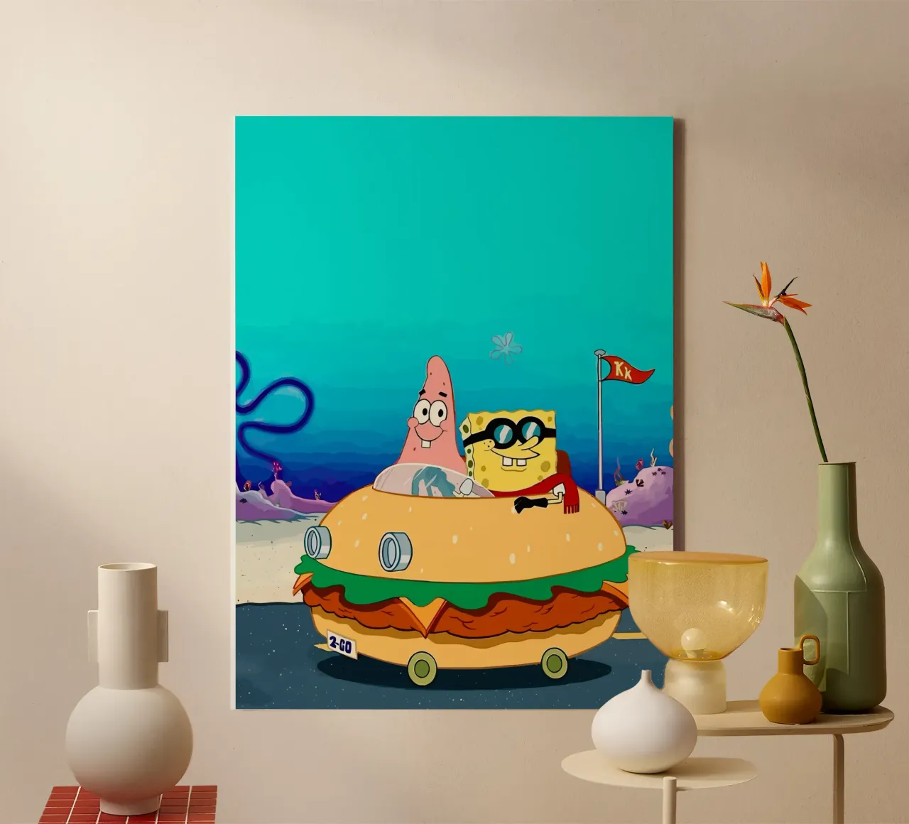 SpongeBob and Patrick ride in a burger car toile avec Caisse américaine de Dumery Art