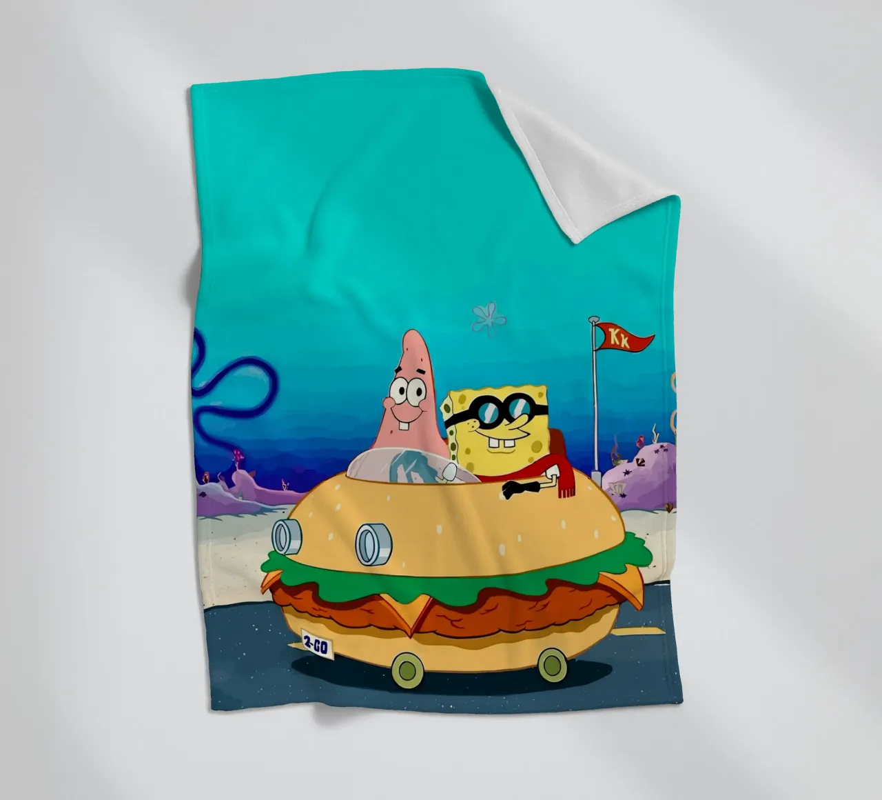 SpongeBob and Patrick ride in a burger car coperta in pile da Dumery Art