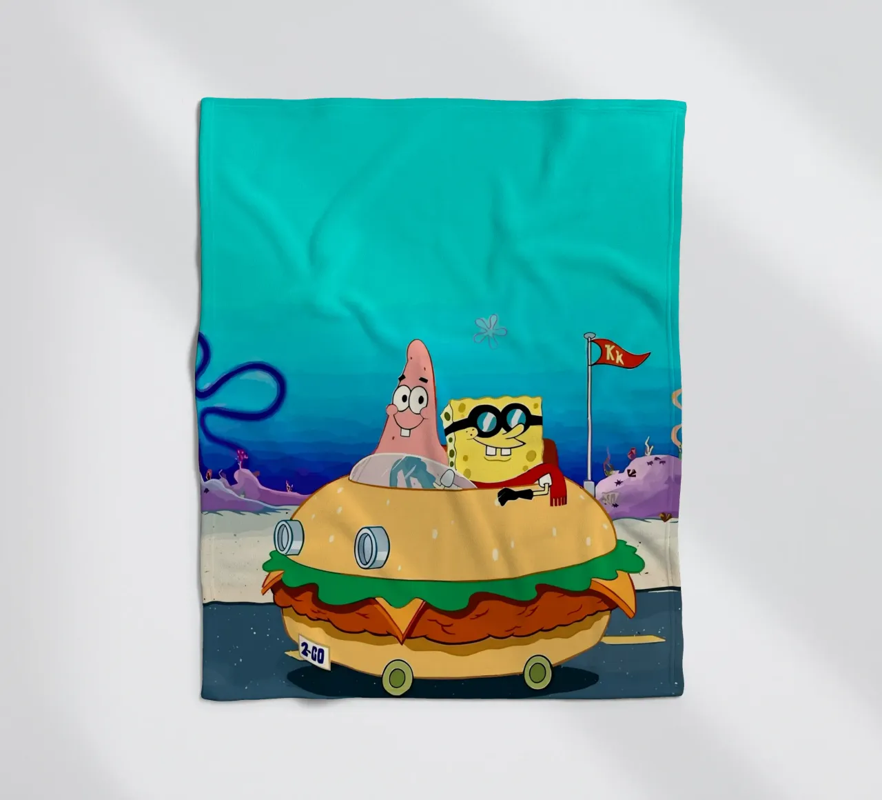 SpongeBob and Patrick ride in a burger car coperta in pile da Dumery Art