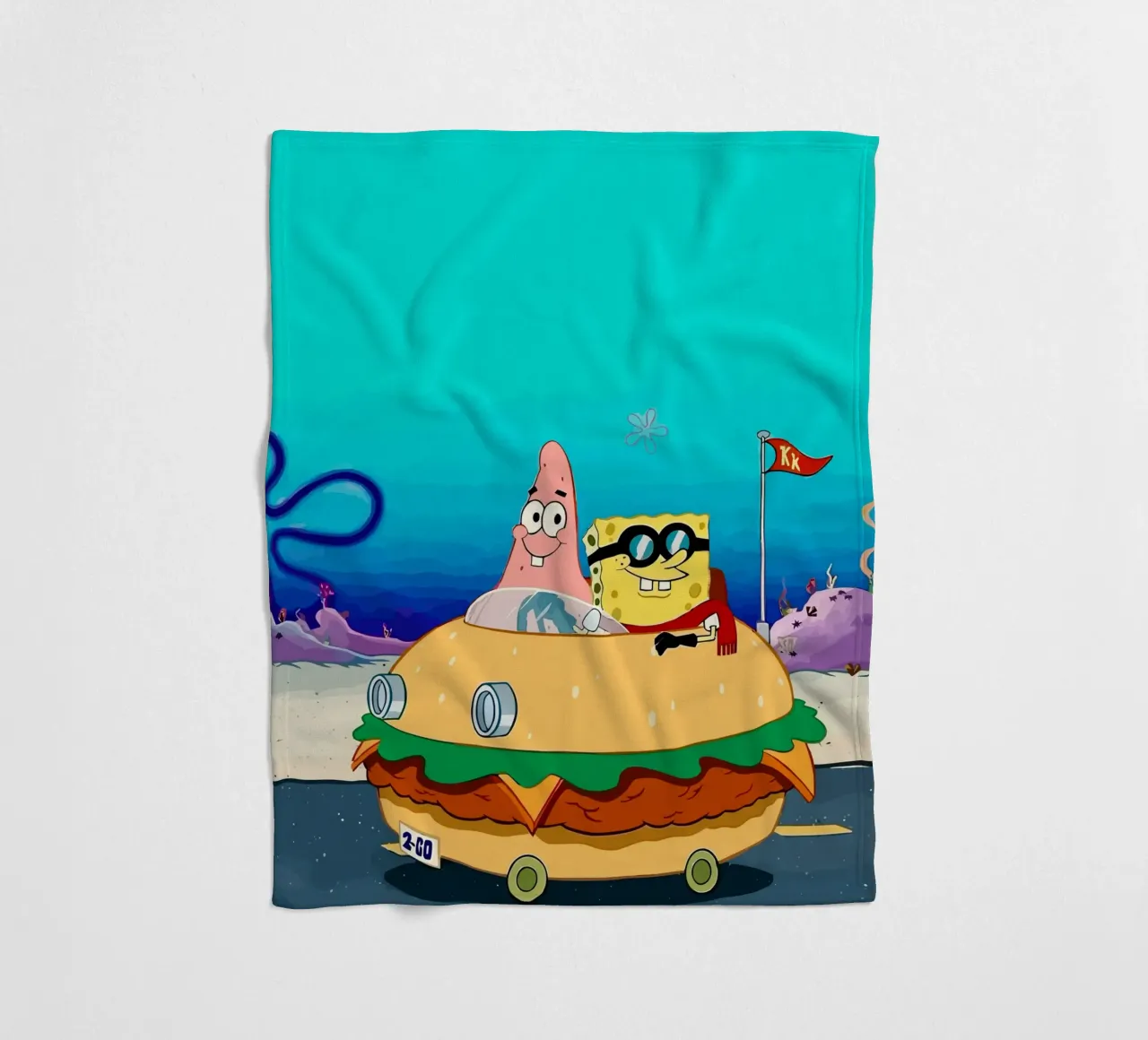 SpongeBob and Patrick ride in a burger car coperta in pile da Dumery Art