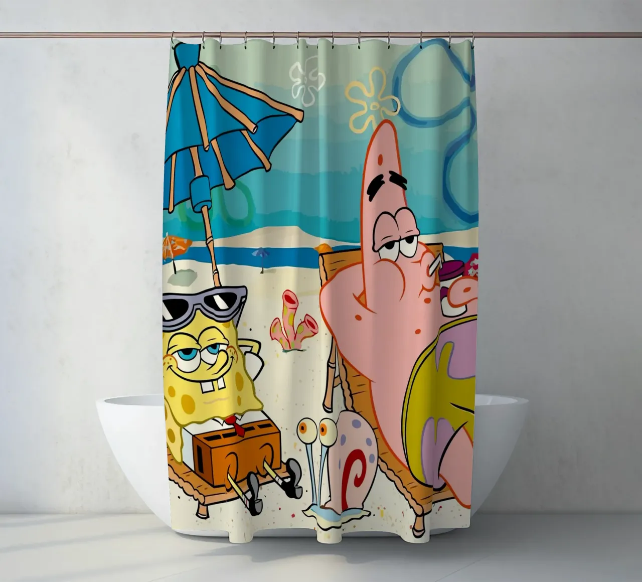 Spongebob and Patrick are relaxing and lazing around tenda da doccia da Dumery Art