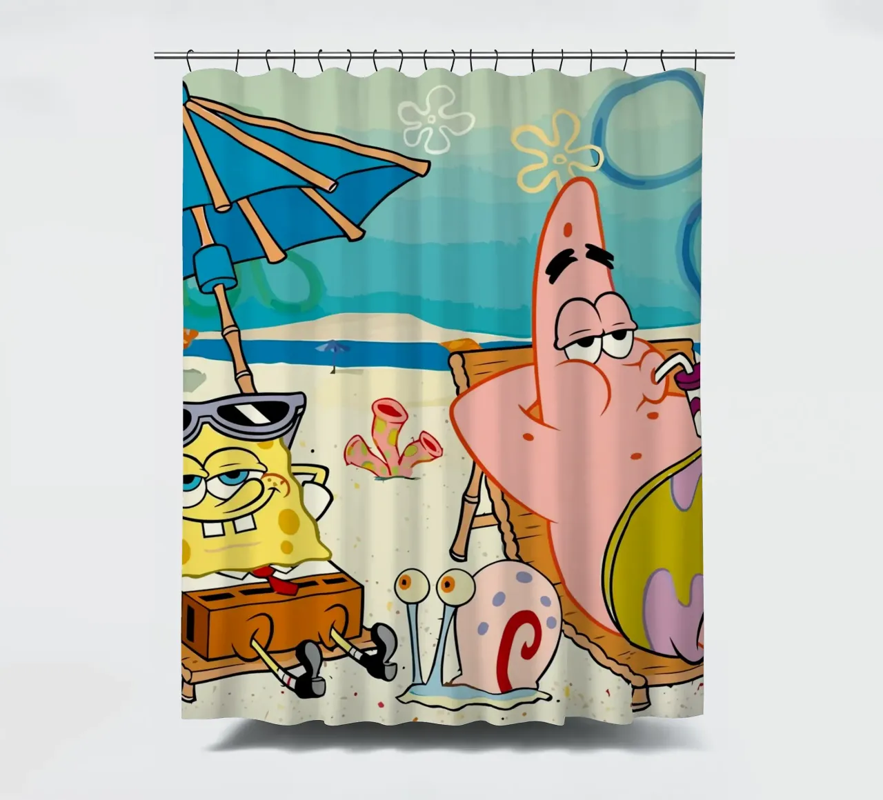 Spongebob and Patrick are relaxing and lazing around tenda da doccia da Dumery Art