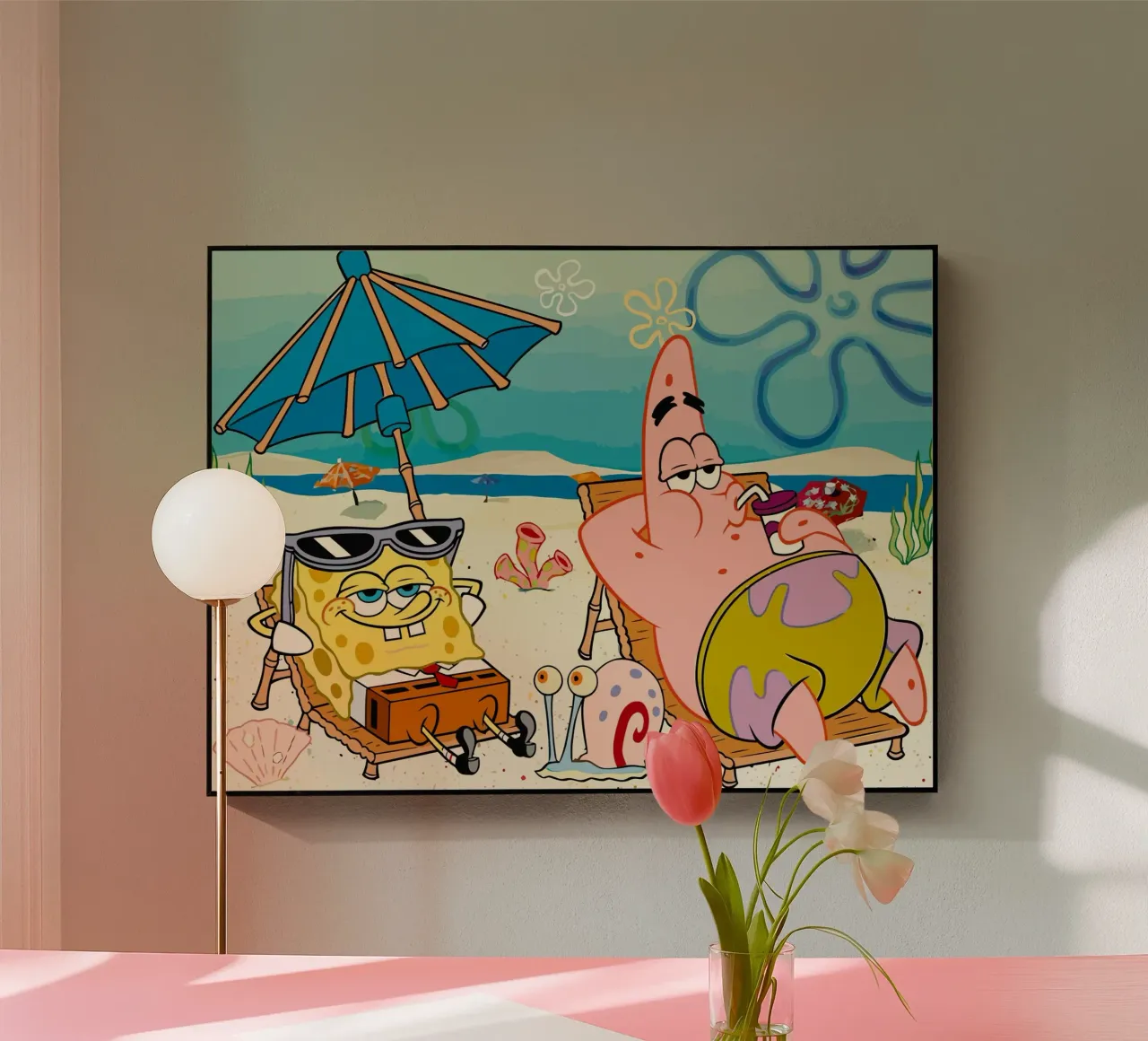 Spongebob and Patrick are relaxing and lazing around plexiglass da Dumery Art