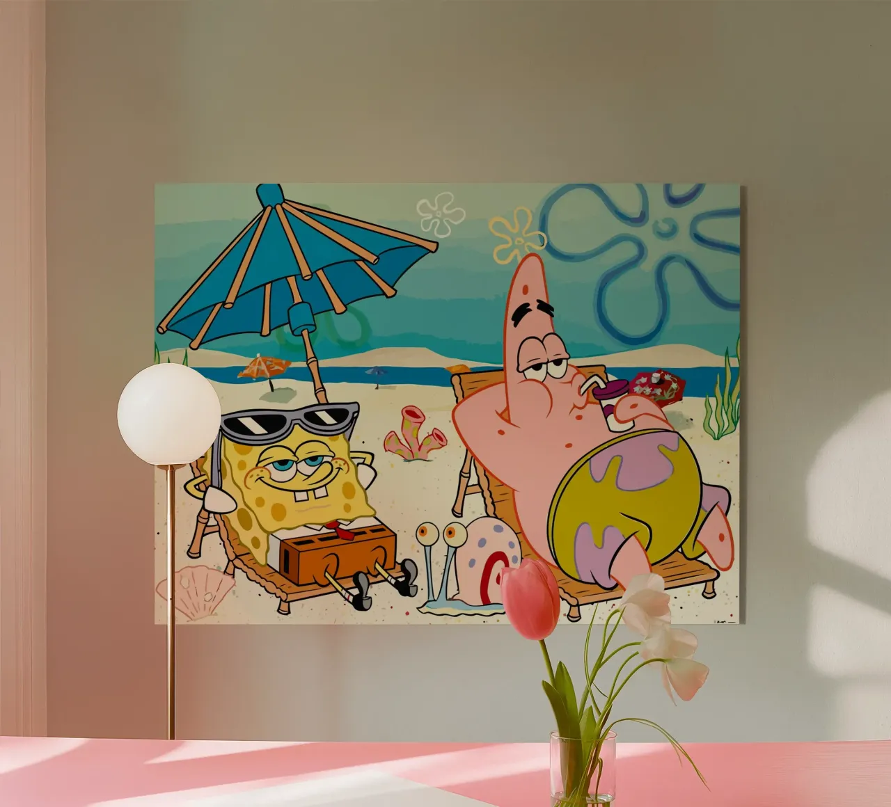 Spongebob and Patrick are relaxing and lazing around plexiglass da Dumery Art