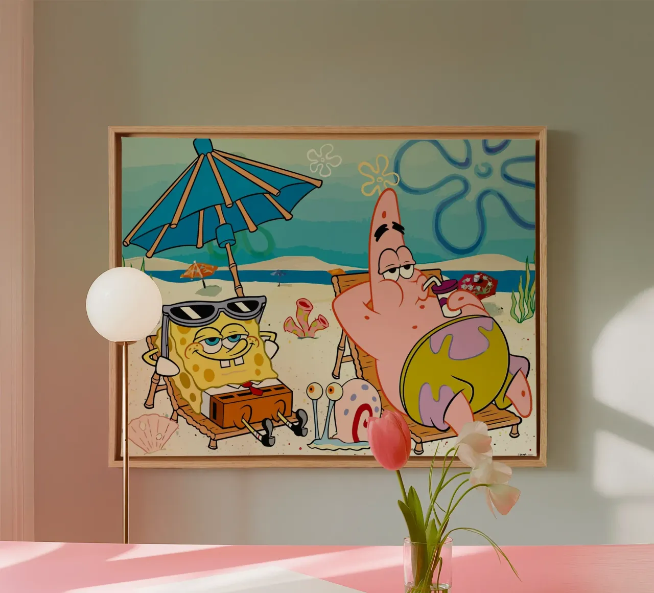 Spongebob and Patrick are relaxing and lazing around Leinwand mit Schattenfugenrahmen von Dumery Art