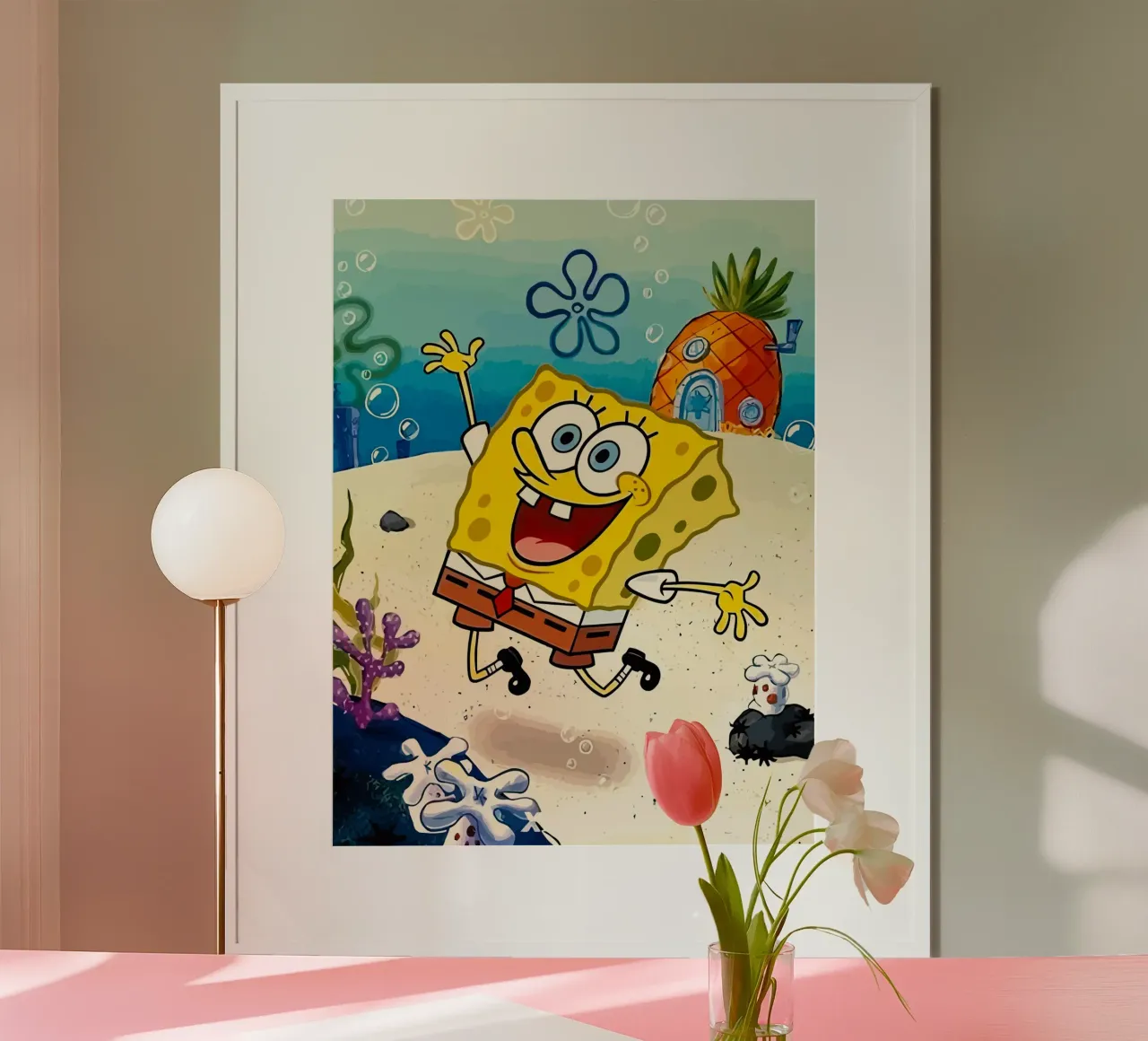 Spongebob is happy poster con telaio in legno da Dumery Art