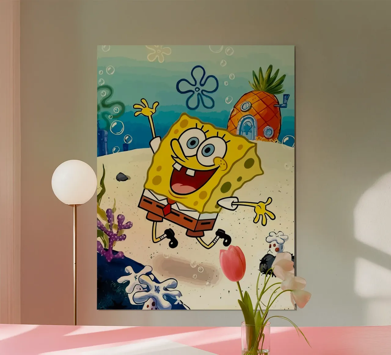 Spongebob is happy poster con telaio in legno da Dumery Art