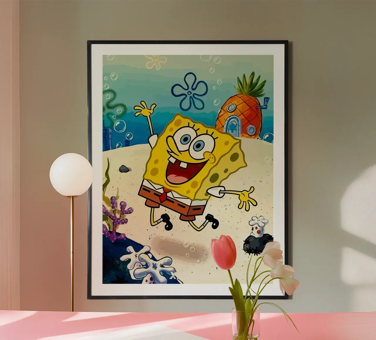Spongebob is happy poster con telaio in legno da Dumery Art