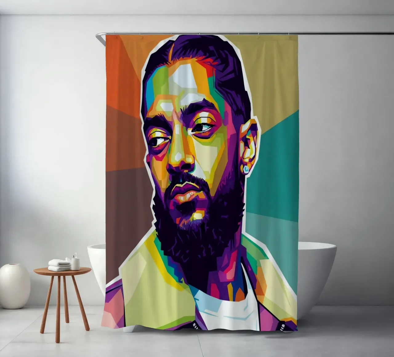 Nipsey Hussle Pop Art Portrait #1 Duschvorhang von Hantamrata