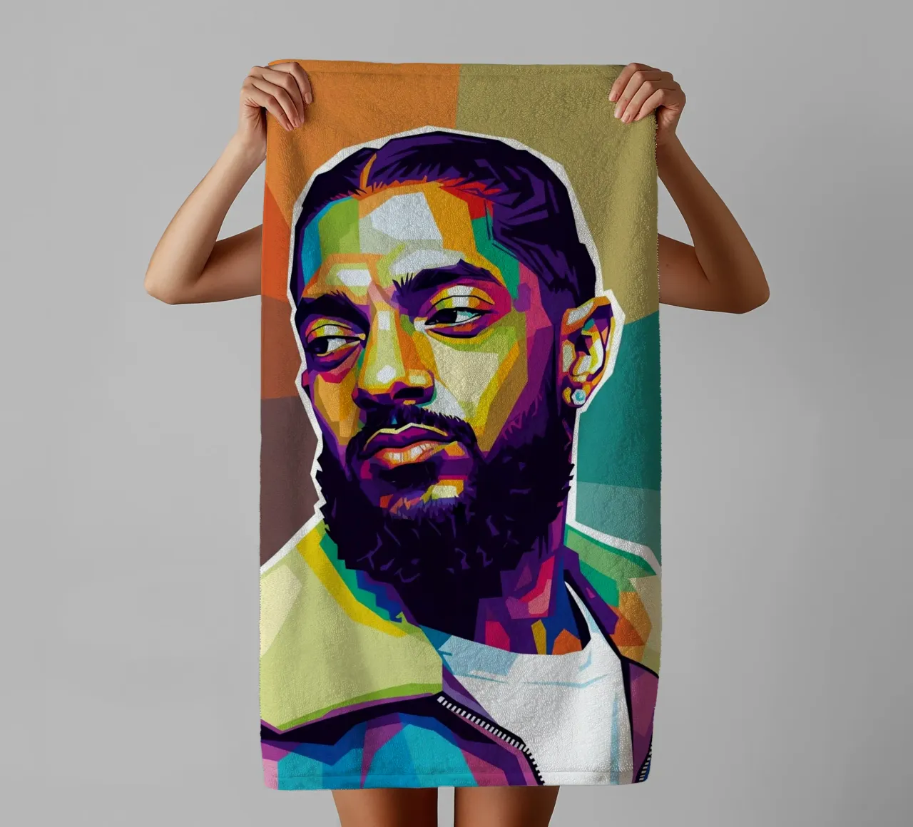 Ritratto pop art di Nipsey Hussle #1 asciugamano da bagno da Hantamrata