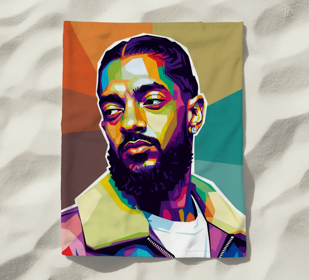 Ritratto pop art di Nipsey Hussle #1 telo mare da Hantamrata