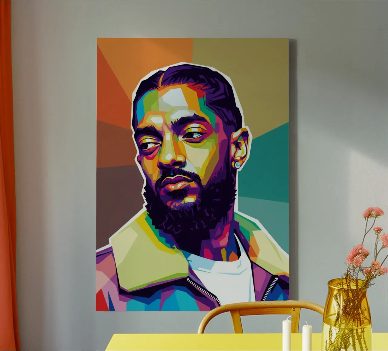 Nipsey Hussle Pop Art Portrait #1 Leinwand mit Schattenfugenrahmen von Hantamrata